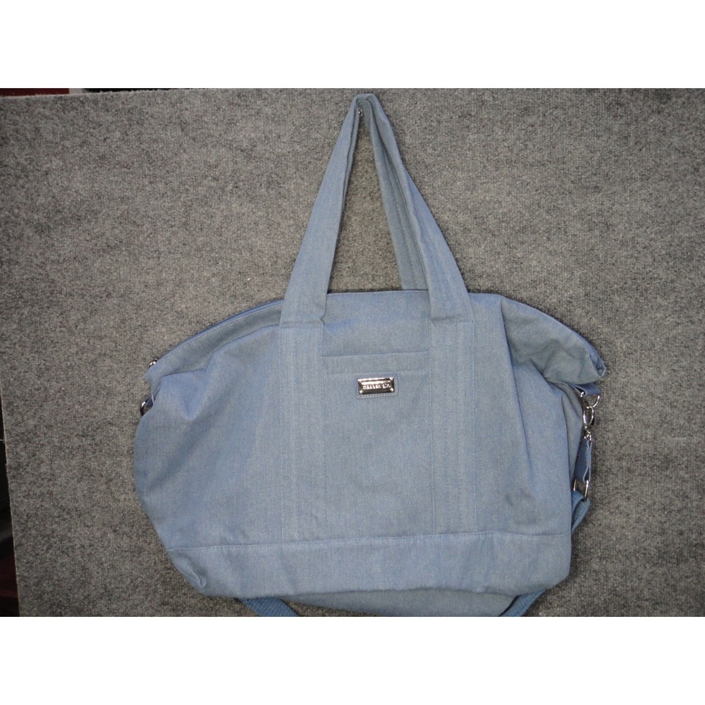 Madden Girl Denim Duffle Bag Light Wash Blue Weekender Tote with Strap